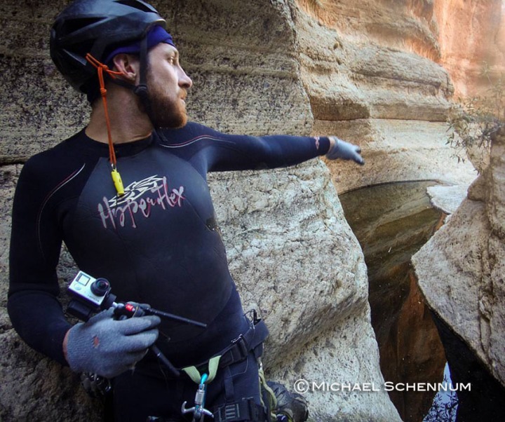 David holds the two GoPro Virtual Reality rig while planning out a shot in Punchbowl Canyon.